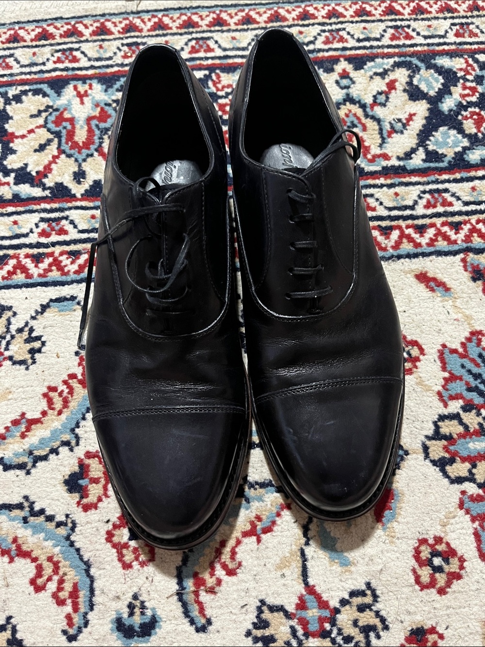 Brioni Black Leather Cap-Toe Derby Oxfords